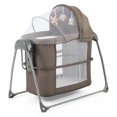 BabyStyle Oyster Swinging Crib (Mink) - showing the crib with its base lowered