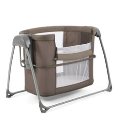 BabyStyle Oyster Swinging Crib (Mink) - showing the crib with the panel lowered for ease of access