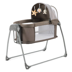 BabyStyle Oyster Swinging Crib (Mink) - showing the crib with its canopy and hanging toys