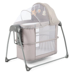 BabyStyle Oyster Swinging Crib (Stone) - showing the crib with its base lowered