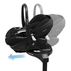 BabyStyle Oyster 3 LUXURY Bundle with Maxi-Cosi Pebble 360 Pro (Butterscotch) - showing the Pebble 360 Pro attached to its ISOFIX base