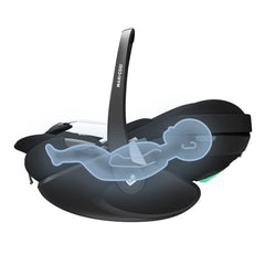 Maxi-Cosi Pebble 360 Pro² - Twillic Black, showing the seat fully reclined with `infant`