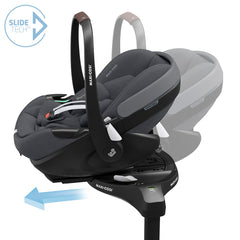 Maxi-Cosi Pebble 360 Pro² & FamilyFix 360 Pro ISOFIX Base - Twillic Graphite, showing the car seat sliding on the base