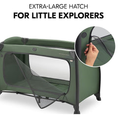 Hauck Play'n'Relax Centre - Dark Green showing the `escape hatch` for the playpen