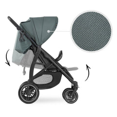 Hauck Rapid 4D Stroller - Jungle Green showing the adjustable hood and reclining seat