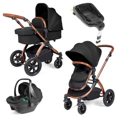 Ickle Bubba Stomp LUXE Travel System with Stratus i-Size Car Seat & ISOFIX Base - Bronze Midnight Tan