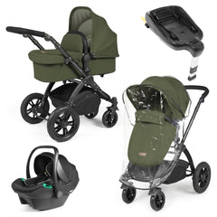 Ickle Bubba Stomp LUXE Travel System with Stratus i-Size Car Seat & ISOFIX Base - Black Woodland Black