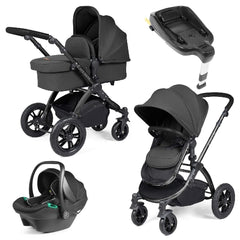 Ickle Bubba Stomp LUXE Travel System with Stratus i-Size Car Seat & ISOFIX Base - Black Charcoal Black