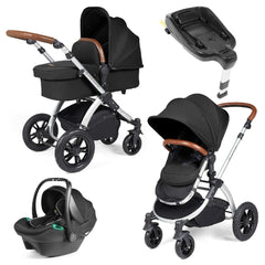 Ickle Bubba Stomp LUXE Travel System with Stratus i-Size Car Seat & ISOFIX Base - Silver Midnight Tan