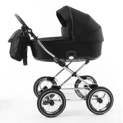 BabyStyle Prestige Vogue Pram Travel System (Chrome/Black/Ebony) with Isofix Base - showing the carrycot and the classic chrome chassis together as the pram