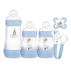 MAM Welcome to the World Set (Blue) - showing the included bottles and dummy