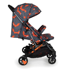 Cosatto Woosh Double Baby Stroller - Charcoal Mister Fox shown with seat reclined and hood extended