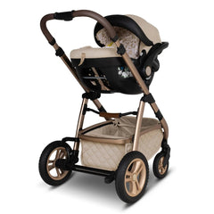 Cosatto Wow 3 Everything Bundle - Whisper  shwoing the car seat fixed onto the chassis